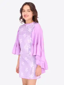CUTECUMBER Girls Purple Georgette Sheath Dress