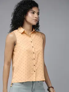 The Roadster Lifestyle Co. Polka Dot Printed Sleeveless Casual Shirt