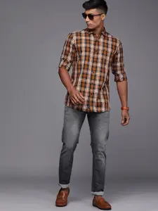 Allen Solly Sport Men Brown & White Custom Slim Fit Checked Pure Cotton Casual Shirt