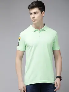 SPYKAR Pure Cotton Typography Printed Polo Collar Slim Fit T-shirt