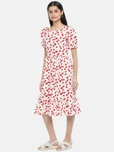 Honey by Pantaloons Women Beige & Red Floral Printed Dress