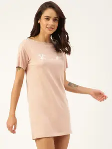 FREECULTR Peach-Coloured Printed T-Shirt Nightdress