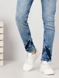 The Indian Garage Co Men Blue Slim Fit Low Distress Light Fade Stretchable Jeans