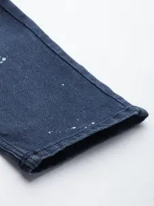 The Indian Garage Co Men Blue Slim Fit Low Distress Heavy Fade Printed Stretchable Jeans