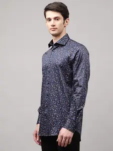 Matinique Men Navy Blue Regular Fit Floral Printed Cotton Casual Shirt
