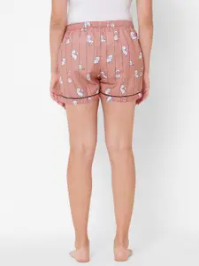 FashionRack Women Pink & White Cotton Printed Lounge Shorts