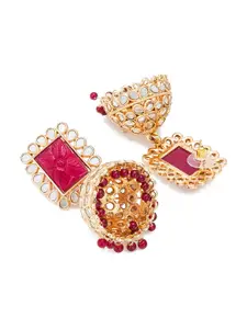 aadita Gold-Plated & Red Jhumkas Earrings