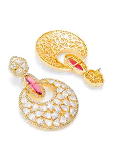 aadita Red & Gold-Toned Crescent Shaped Chandbalis Earrings