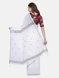 THE WEAVE TRAVELLER White & Grey Pure Cotton Jamdani Saree