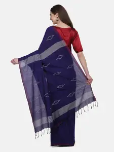 THE WEAVE TRAVELLER Blue & Maroon Pure Cotton Jamdani Saree