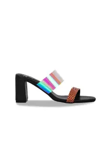 Jove Orange & Black Printed Block Heels