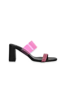 Jove Pink & Black PU Block Sandals
