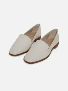 ALDO Women White Solid Leather Loafers