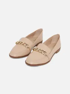 ALDO Women Beige Woven Design Loafers With Western Embellishments