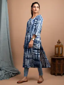 KAAJH Women Blue & White Tie & Dye Cotton Kurta