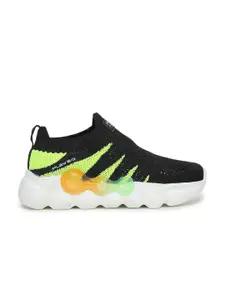 ABROS Boys Black & Fluorescent Green Mesh Running Shoes