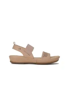 Hush Puppies Beige Wedge Sandals With Laser Cuts