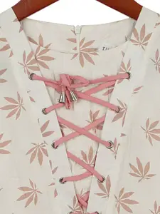 Tiny Girl Off White & Pink Floral Print Top With Lace-Up Detail