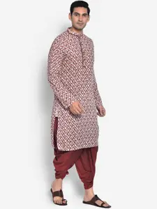 KISAH Men Cream-Coloured & Maroon Floral Printed Kurta