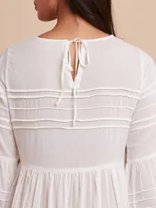 W The Folksong Collection Cream-Coloured Solid  A-Line Tiered Midi Dress