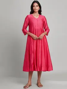 W The Folksong Collection Women Pink Solid A-Line Dress