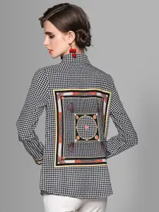 JC Collection Women Black & White Houndstooth Check Printed Casual Shirt