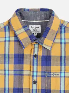 Pepe Jeans Boys Yellow & Blue Cotton Checked Casual Shirt
