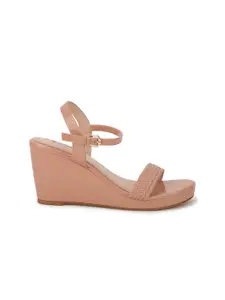 Bata Beige PU Wedge Sandals