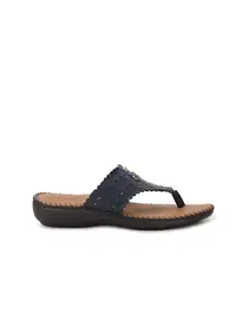 Bata comfit Women Blue Open Toe T-Strap Flats with Laser Cuts