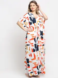Claura White Printed Kaftan Maxi Nightdress