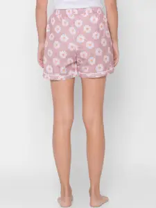NOIRA Women Pink & White Printed Lounge Shorts