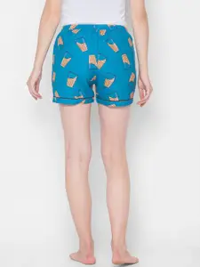 NOIRA Women Blue & Yellow Printed Lounge Shorts