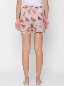 NOIRA Women Beige & White Printed Lounge Shorts