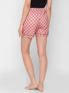 NOIRA Women Brown & Pink Checked Cotton Lounge Shorts