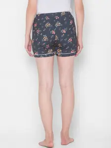 NOIRA Women Navy Blue & Red Printed Lounge Shorts
