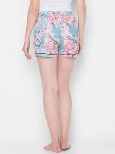 NOIRA Women Blue & Pink Floral Printed Lounge Shorts