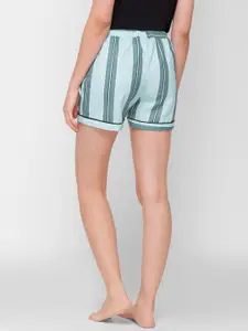 NOIRA Women Turquoise Blue & Blue Striped Lounge Shorts