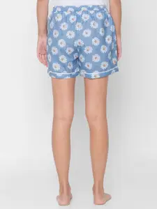 NOIRA Women Blue & White Printed Lounge Shorts