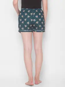 NOIRA Women Green & White Printed Lounge Shorts