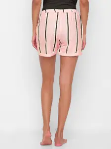 NOIRA Women Pink & Black Striped Cotton Lounge Shorts