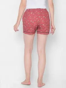 NOIRA Women Brown & Black Floral Printed Cotton Lounge Shorts