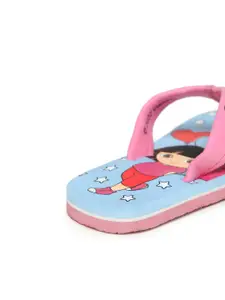 toothless Girls Blue & Pink Dora Printed Rubber Thong Flip-Flops