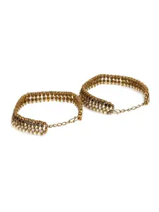 ANIKAS CREATION Gold-Plated Black & White Stone Studded Anklet