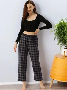 Kryptic Women Pure Cotton Relaxed Fit Checked Lounge Pants
