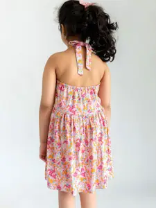 Campana Pink & White Floral Halter Neck Mini Dress