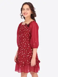 CUTECUMBER Maroon Floral Georgette A-Line Dress