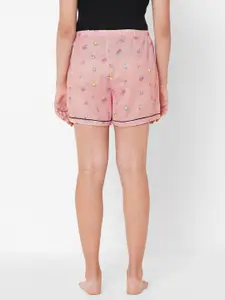 NOIRA Women Pink Printed Cotton Lounge Shorts