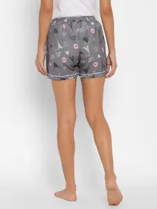 NOIRA Women Grey & Pink Printed Lounge Shorts
