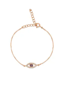 Zavya 925 Sterling Silver Rose Gold-Plated Cubic Zirconia Evil Eye Charm Bracelet