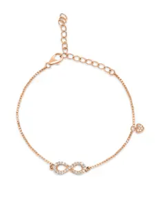 Zavya Women 925 Sterling Silver Rose Gold-Plated Cubic Zirconia Infinity Charm Bracelet